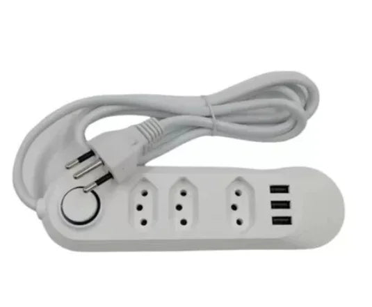 Extensão Elétrica 2m Com 3/4 Tomadas e 3 Entradas USB com Botão ENVIO RAPIDO PARA TODO O BRASIL
