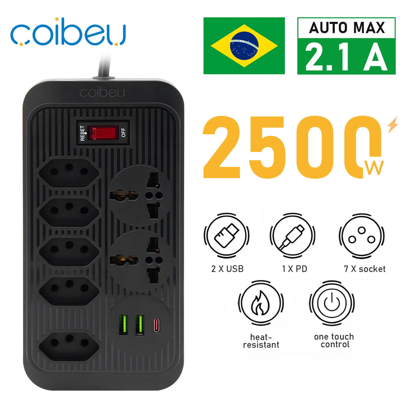 Tomada de extensão, extensão de energia, tomada USB, filtro de linha de tomada, tomadas elétricas Regua, extensão elétrica, 110-220 V, 10 A