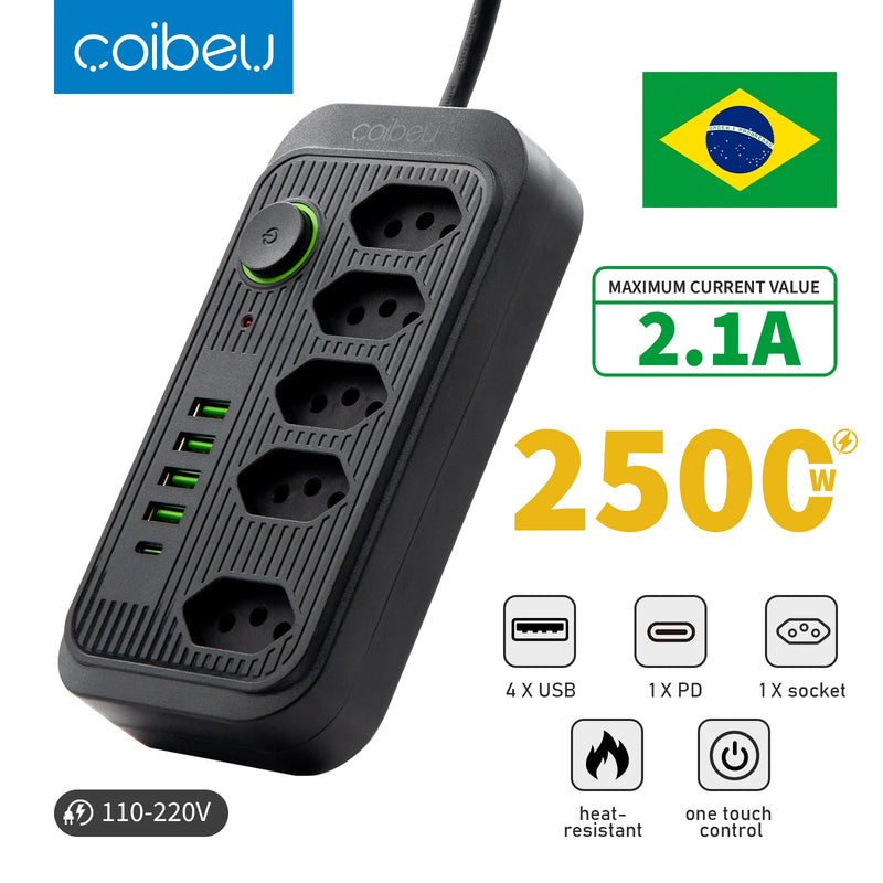 Tomada de extensão, extensão de energia, tomada USB, filtro de linha de tomada, tomadas elétricas Regua, extensão elétrica, 110-220 V, 10 A