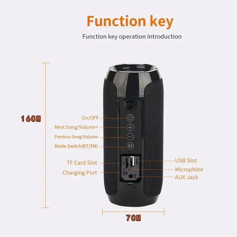 Alto-falante portátil sem fio compatível com Bluetooth, subwoofer, alto-falante à prova d'água para ambientes externos, suporte estéreo surround, rádio FM