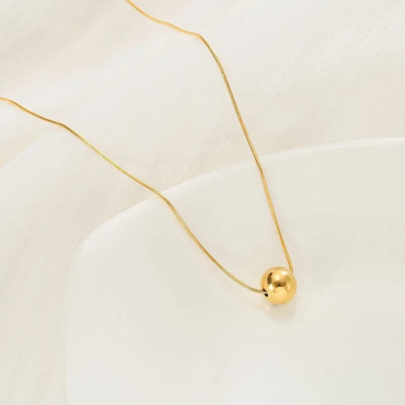 Colar com pingente de contas redondas de aço inoxidável para mulheres e meninas, cor dourada, clássico, simples, corrente de clavícula, festa de casamento, joia, presente